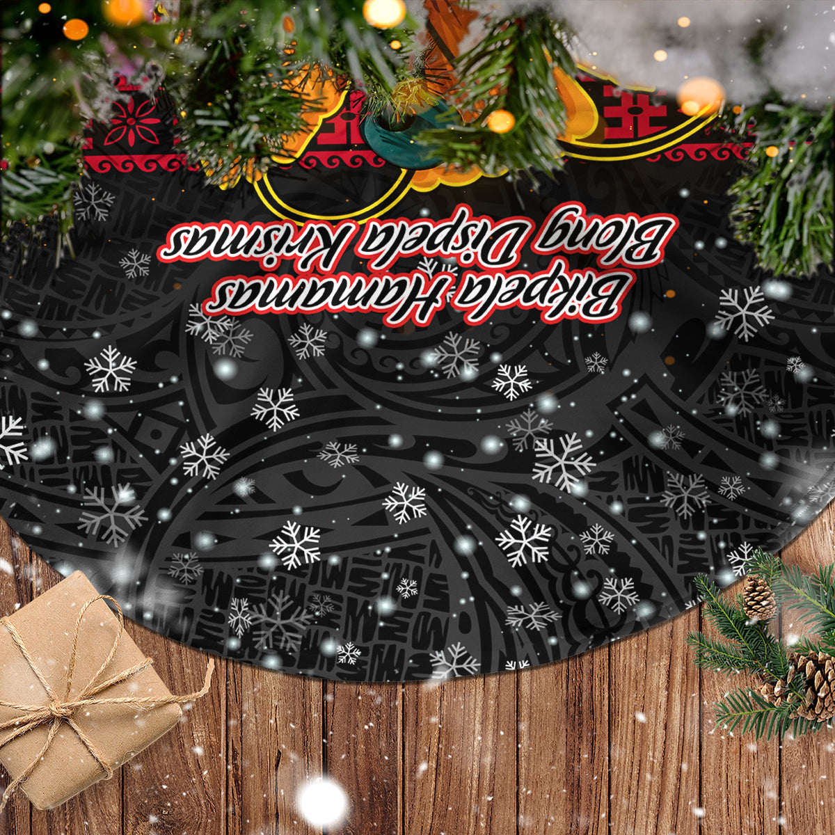 PNG Hamamas Krismas Tree Skirt Papua New Guinea Bird Of Paradise Merry Christmas Black Style - Wonder Print Shop