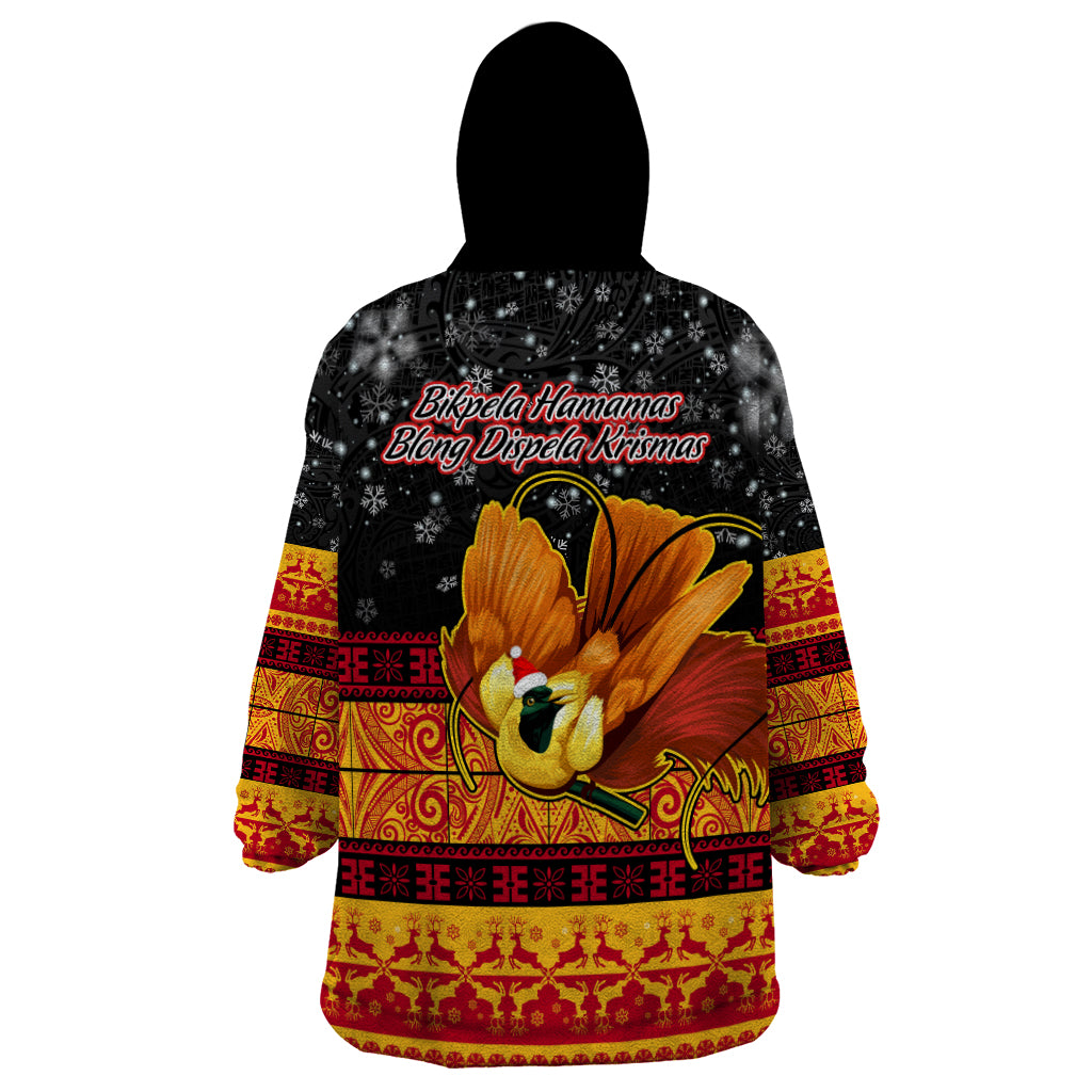 PNG Hamamas Krismas Wearable Blanket Hoodie Papua New Guinea Bird Of Paradise Merry Christmas Black Style - Wonder Print Shop