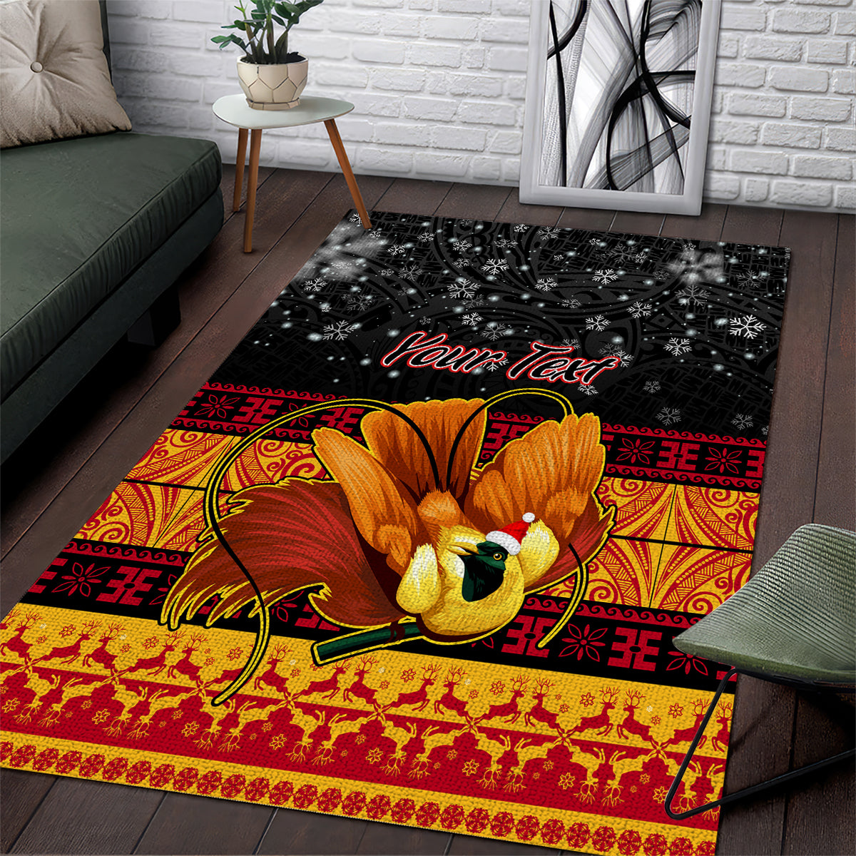 Personalised PNG Hamamas Krismas Area Rug Papua New Guinea Bird Of Paradise Merry Christmas Black Style LT9 - Wonder Print Shop