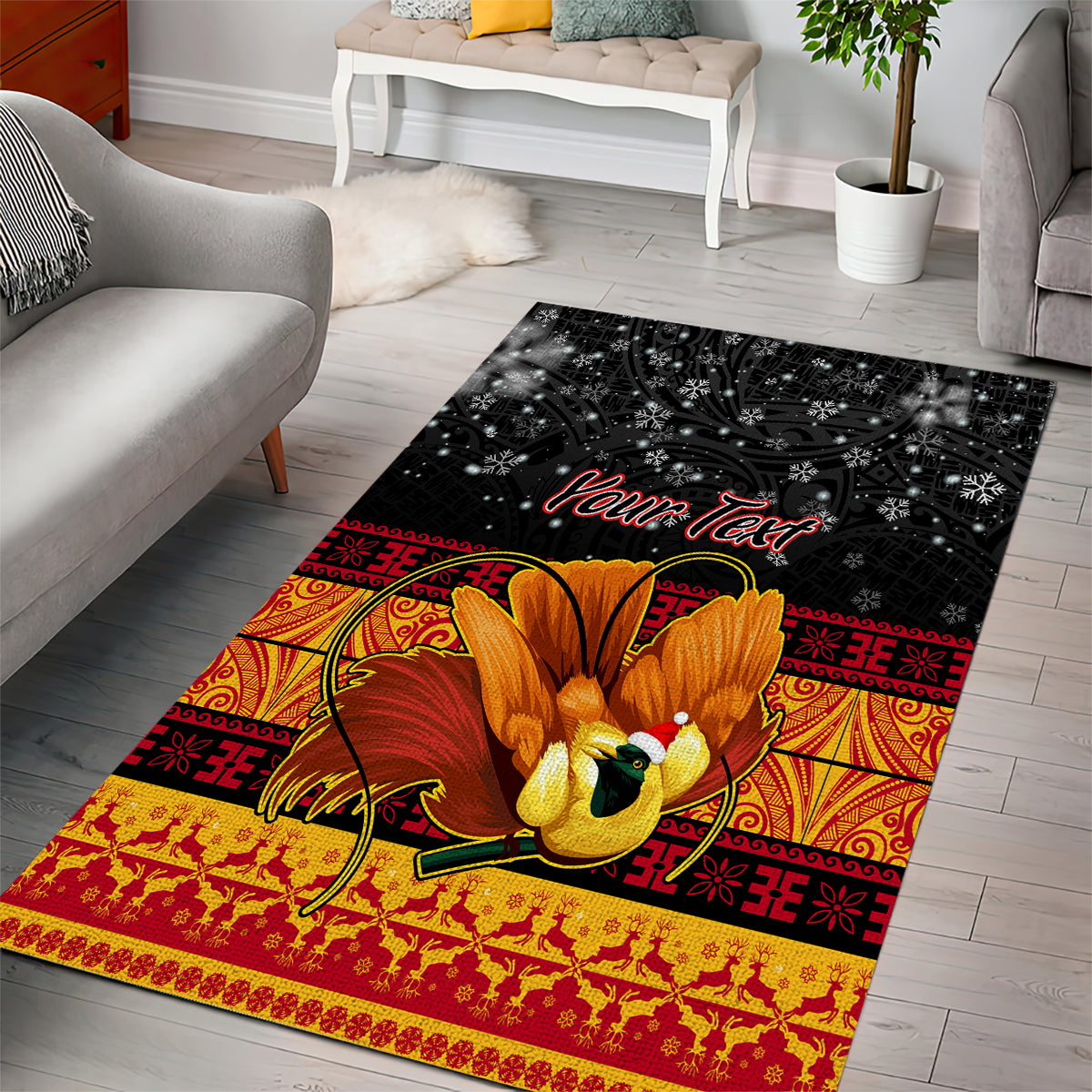 Personalised PNG Hamamas Krismas Area Rug Papua New Guinea Bird Of Paradise Merry Christmas Black Style LT9 - Wonder Print Shop