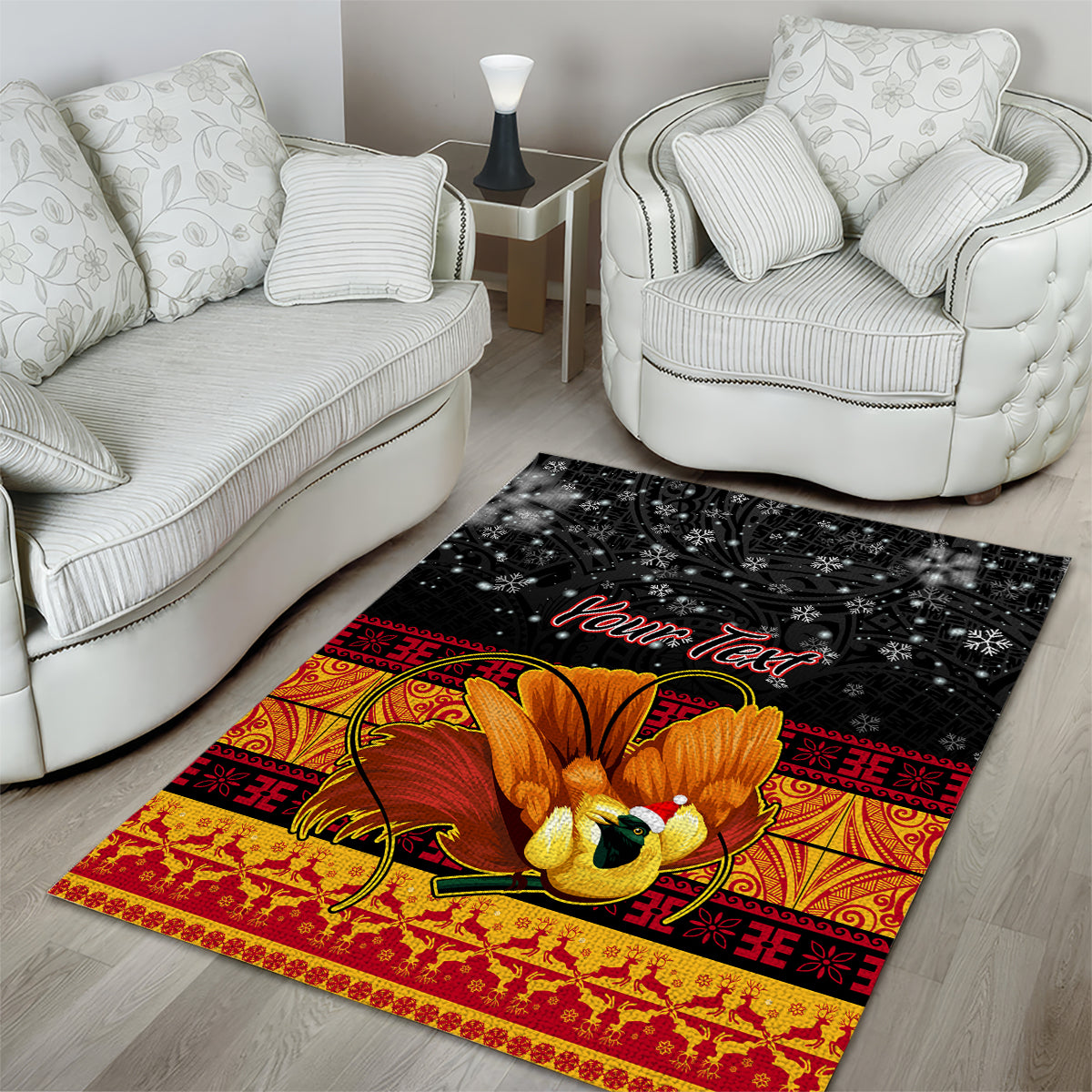 Personalised PNG Hamamas Krismas Area Rug Papua New Guinea Bird Of Paradise Merry Christmas Black Style LT9 - Wonder Print Shop