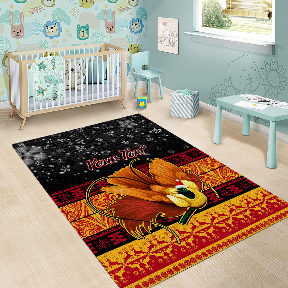 Personalised PNG Hamamas Krismas Area Rug Papua New Guinea Bird Of Paradise Merry Christmas Black Style LT9 - Wonder Print Shop