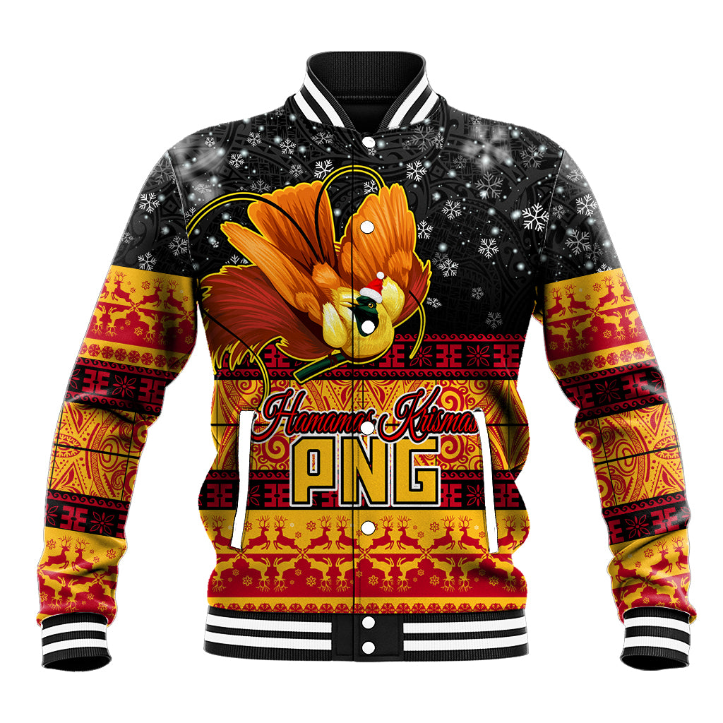 Personalised PNG Hamamas Krismas Baseball Jacket Papua New Guinea Bird Of Paradise Merry Christmas Black Style LT9 - Wonder Print Shop