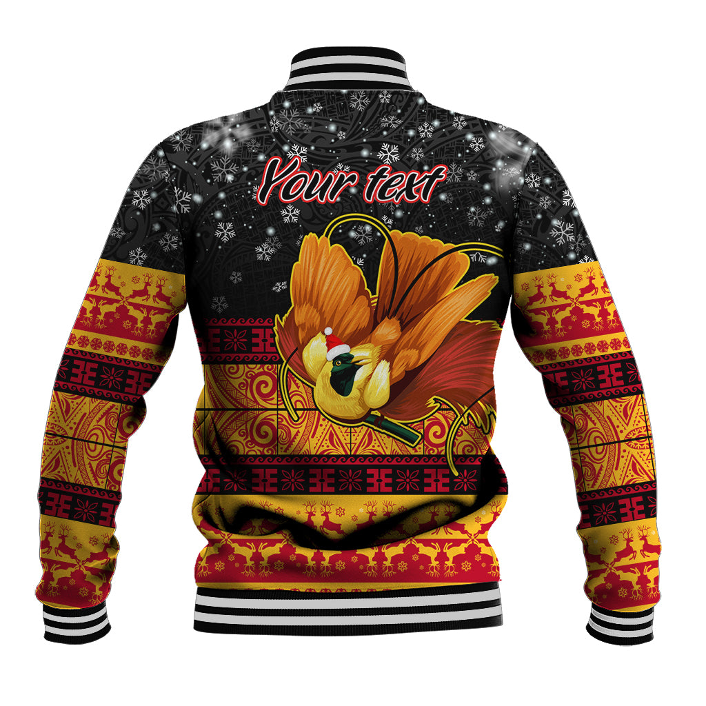 Personalised PNG Hamamas Krismas Baseball Jacket Papua New Guinea Bird Of Paradise Merry Christmas Black Style LT9 - Wonder Print Shop