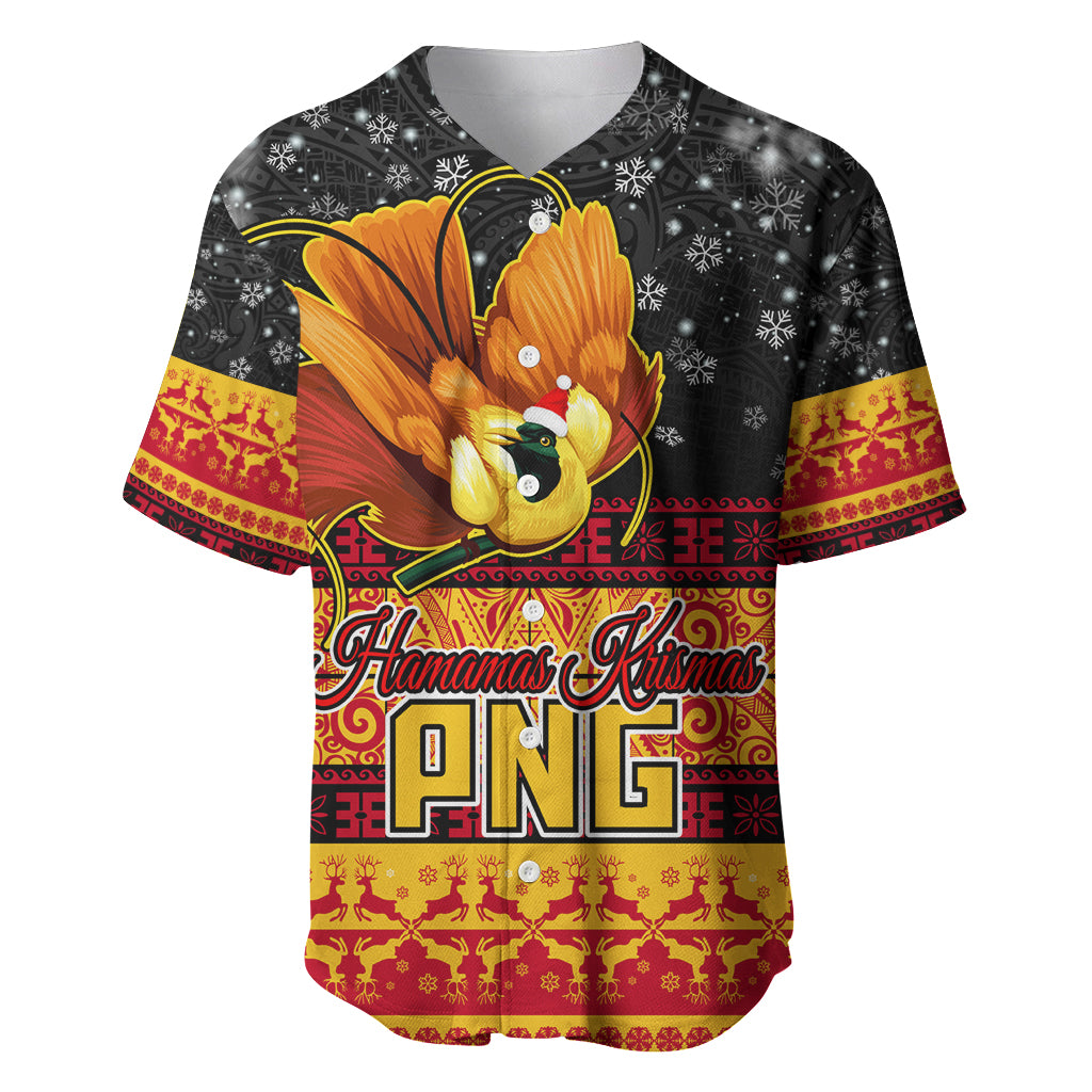Personalised PNG Hamamas Krismas Baseball Jersey Papua New Guinea Bird Of Paradise Merry Christmas Black Style LT9 - Wonder Print Shop