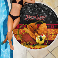 Personalised PNG Hamamas Krismas Beach Blanket Papua New Guinea Bird Of Paradise Merry Christmas Black Style LT9 - Wonder Print Shop