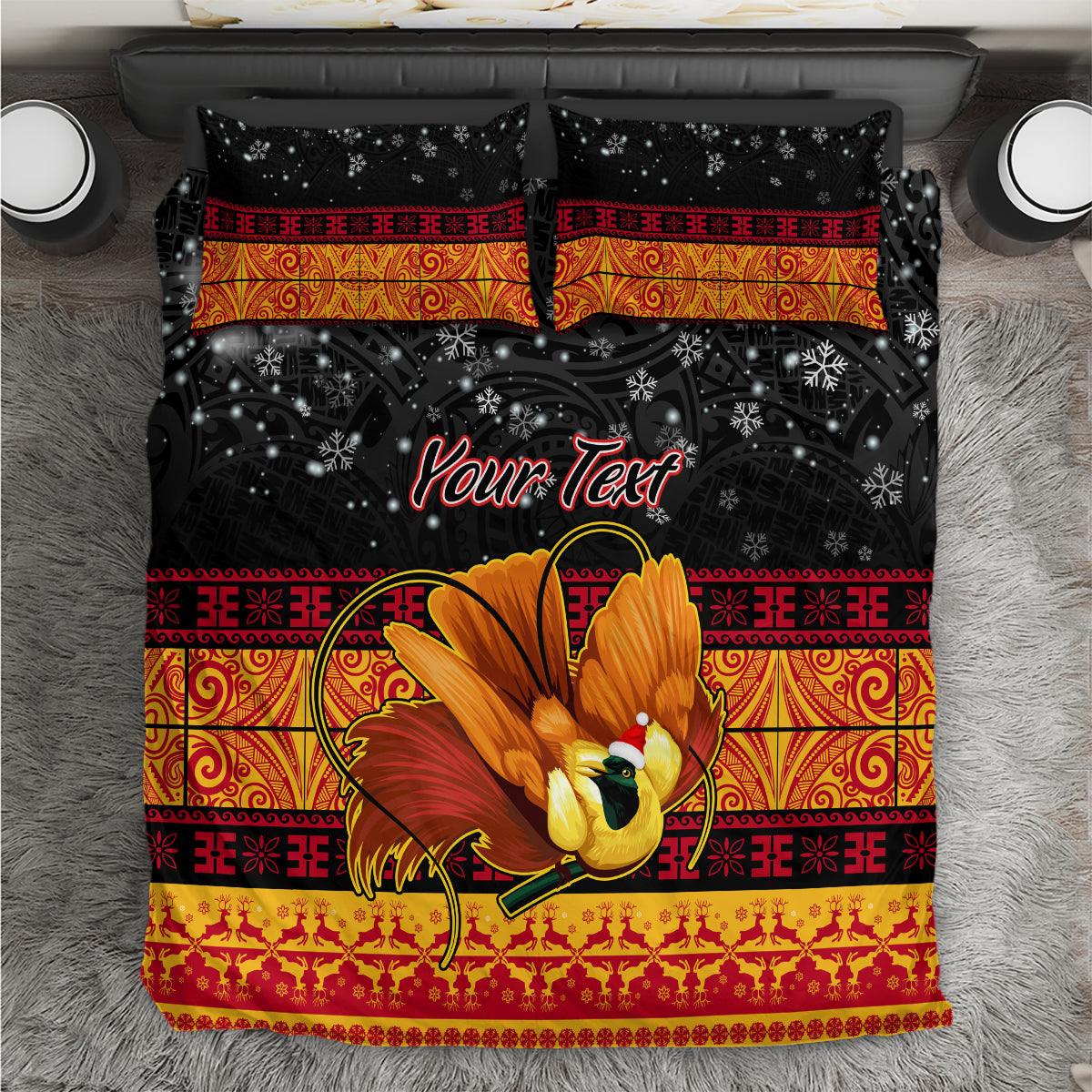 Personalised PNG Hamamas Krismas Bedding Set Papua New Guinea Bird Of Paradise Merry Christmas Black Style LT9 - Wonder Print Shop