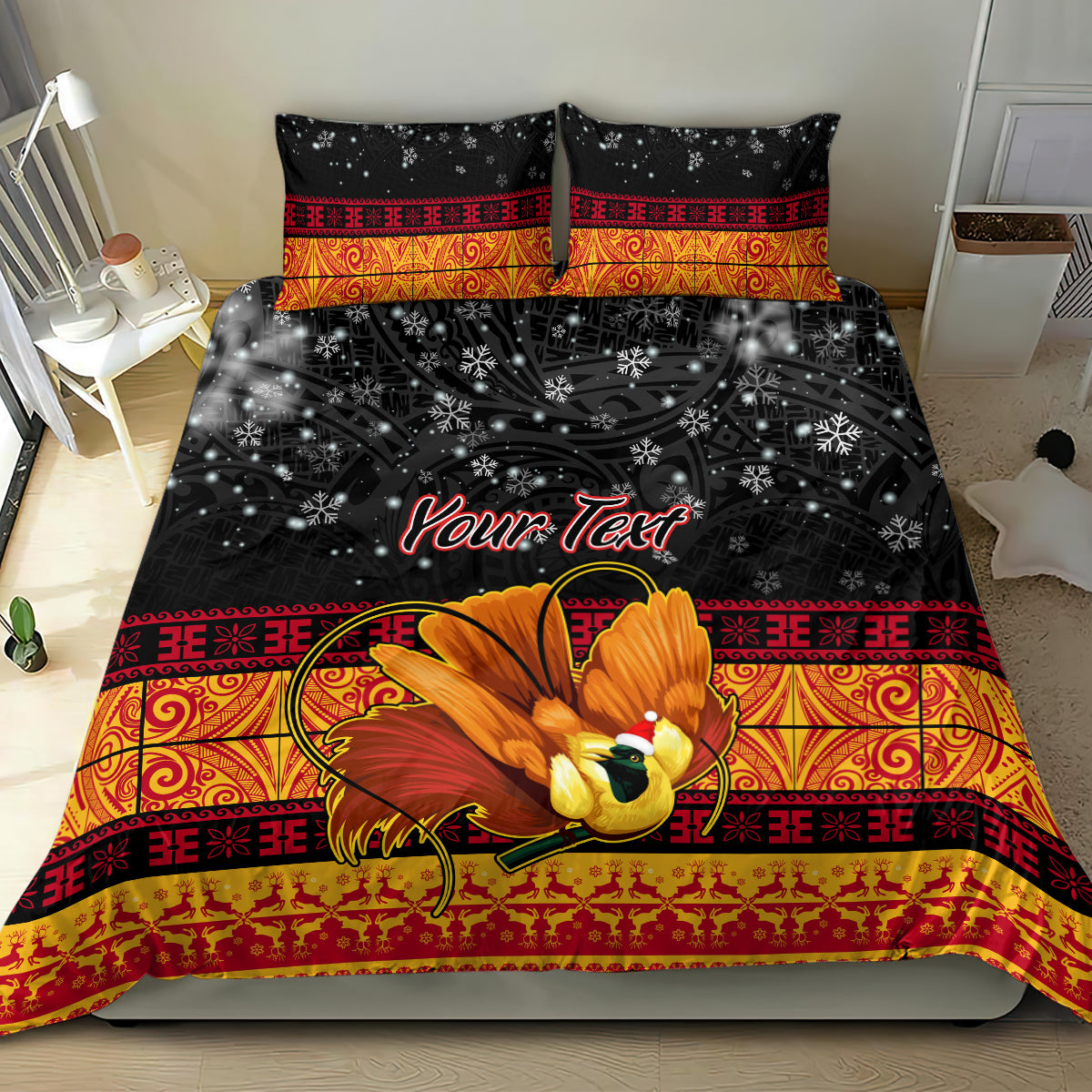 Personalised PNG Hamamas Krismas Bedding Set Papua New Guinea Bird Of Paradise Merry Christmas Black Style LT9 - Wonder Print Shop