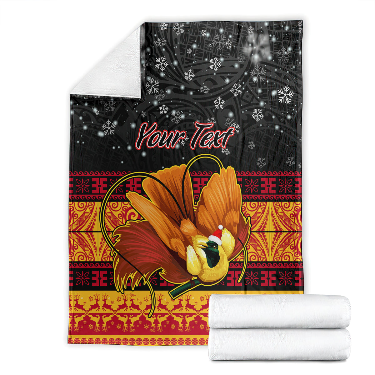 personalised-png-hamamas-krismas-blanket-papua-new-guinea-bird-of-paradise-merry-christmas-black-style