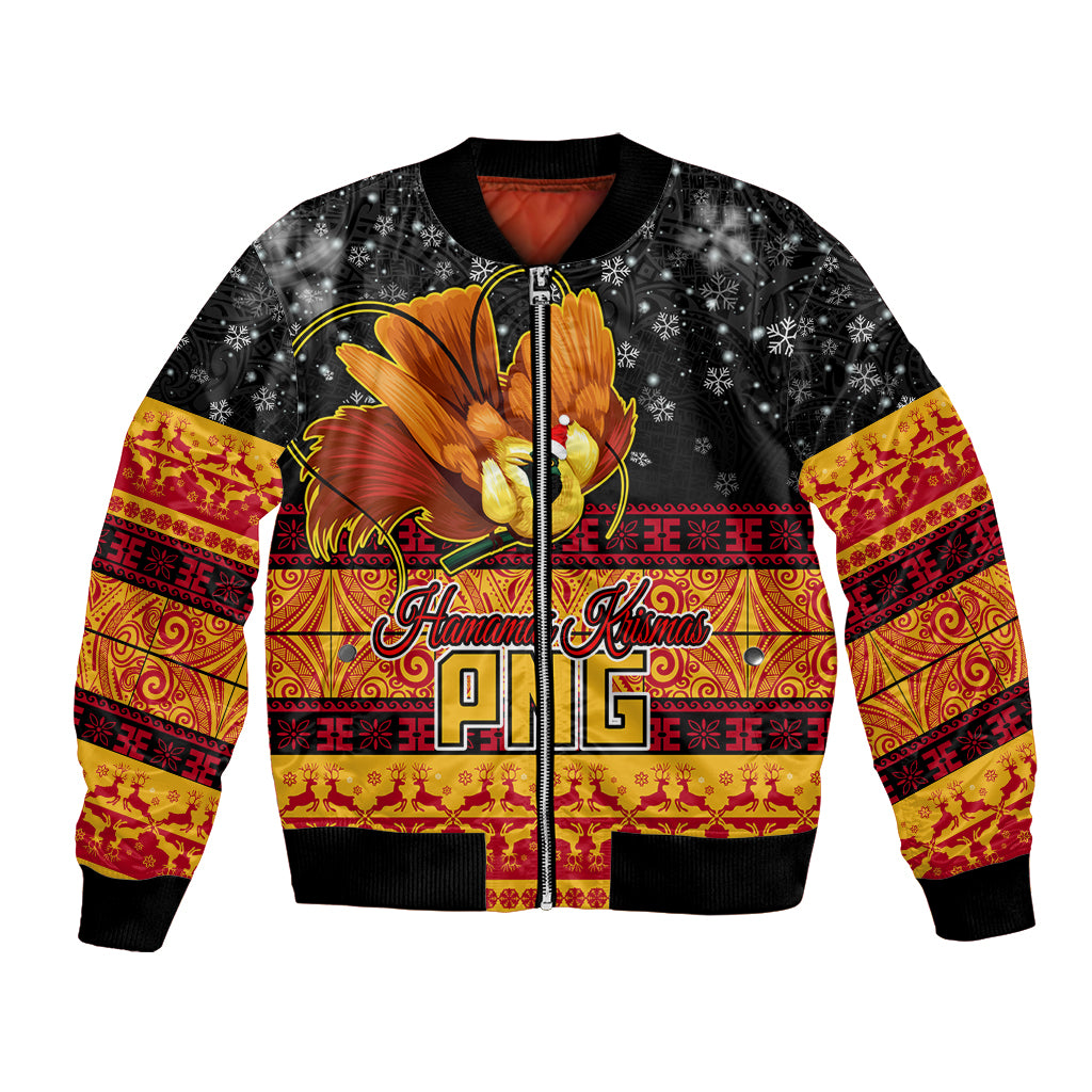 Personalised PNG Hamamas Krismas Bomber Jacket Papua New Guinea Bird Of Paradise Merry Christmas Black Style LT9 - Wonder Print Shop