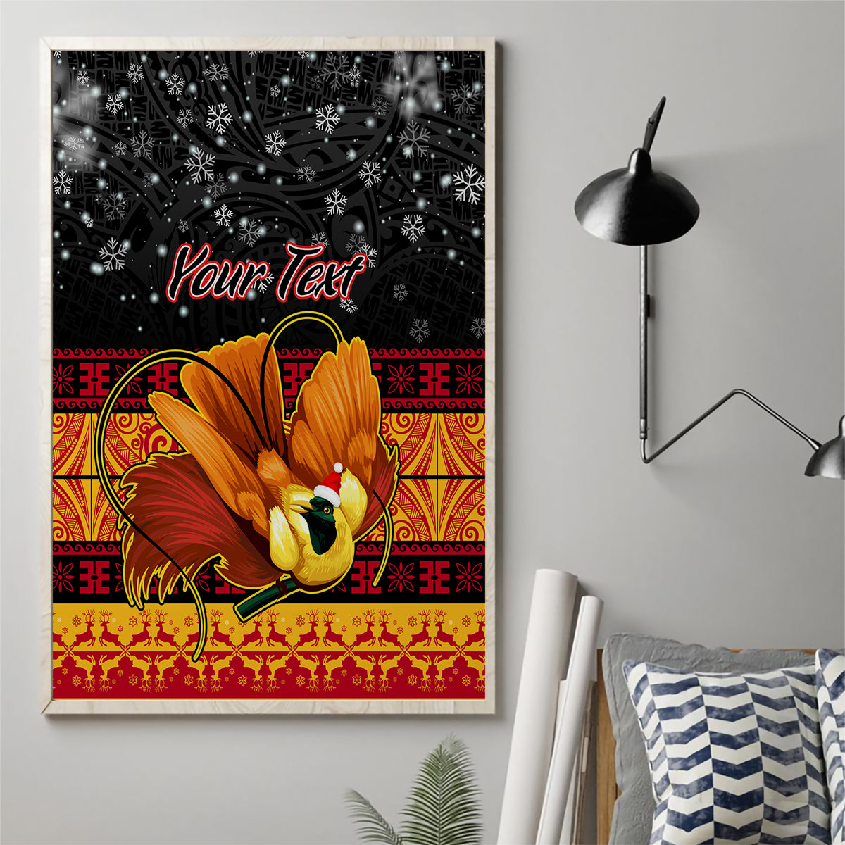 Personalised PNG Hamamas Krismas Canvas Wall Art Papua New Guinea Bird Of Paradise Merry Christmas Black Style LT9 - Wonder Print Shop