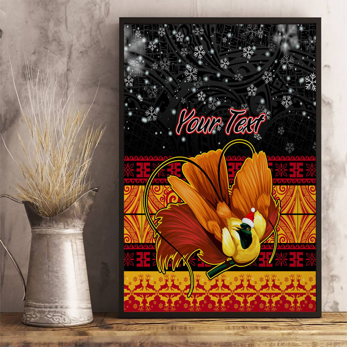 Personalised PNG Hamamas Krismas Canvas Wall Art Papua New Guinea Bird Of Paradise Merry Christmas Black Style LT9 - Wonder Print Shop