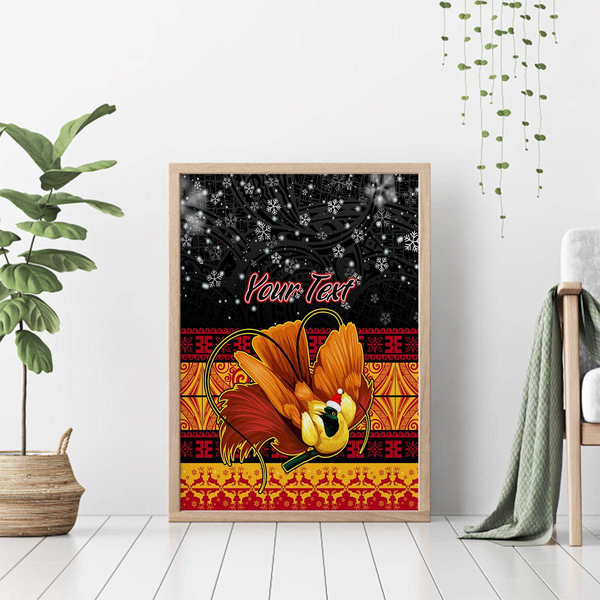 Personalised PNG Hamamas Krismas Canvas Wall Art Papua New Guinea Bird Of Paradise Merry Christmas Black Style LT9 - Wonder Print Shop