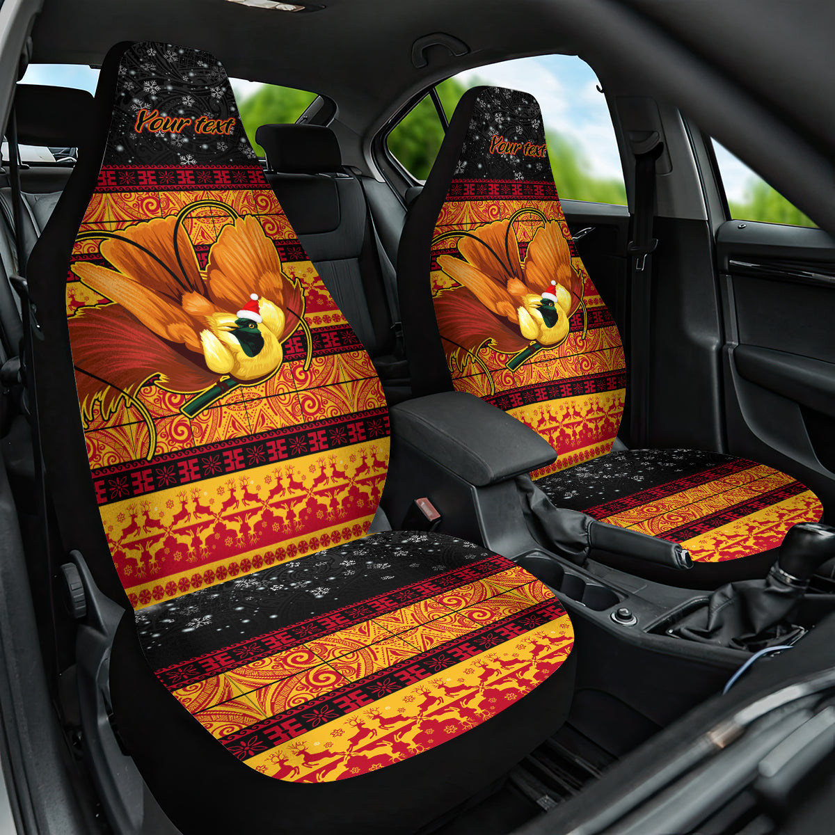 Personalised PNG Hamamas Krismas Car Seat Cover Papua New Guinea Bird Of Paradise Merry Christmas Black Style LT9 - Wonder Print Shop