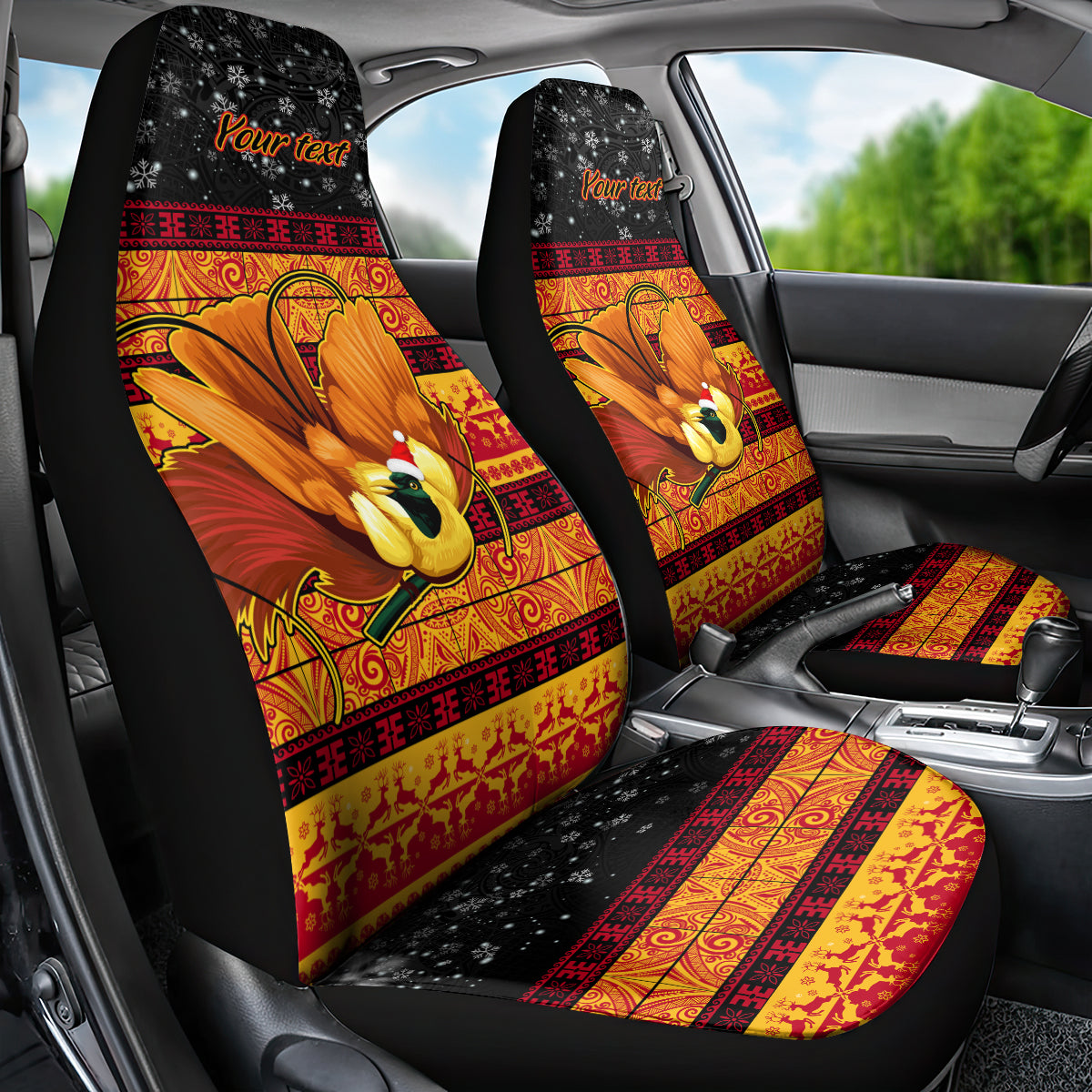 Personalised PNG Hamamas Krismas Car Seat Cover Papua New Guinea Bird Of Paradise Merry Christmas Black Style LT9 - Wonder Print Shop
