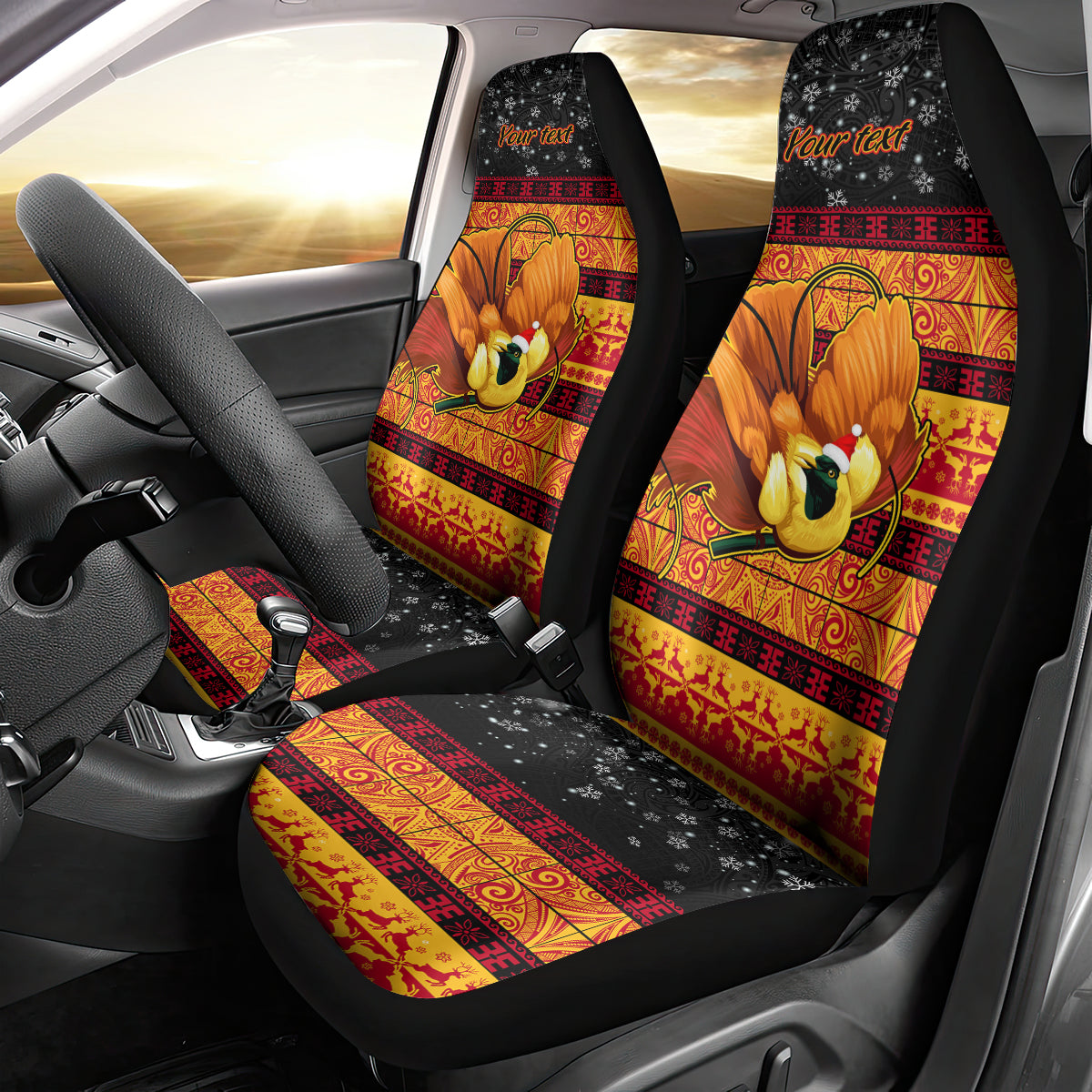 Personalised PNG Hamamas Krismas Car Seat Cover Papua New Guinea Bird Of Paradise Merry Christmas Black Style LT9 - Wonder Print Shop