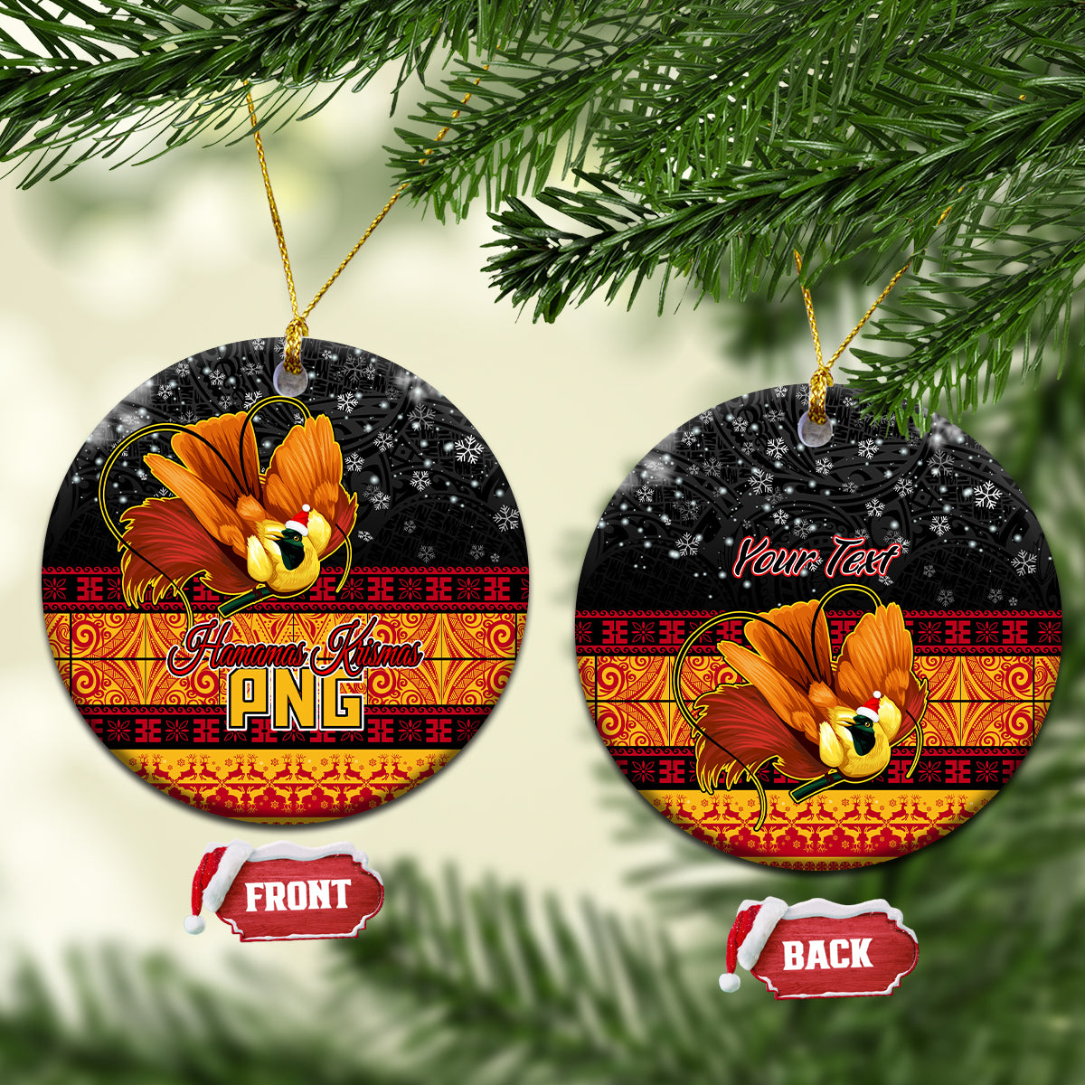 personalised-png-hamamas-krismas-ceramic-ornament-papua-new-guinea-bird-of-paradise-merry-christmas-black-style