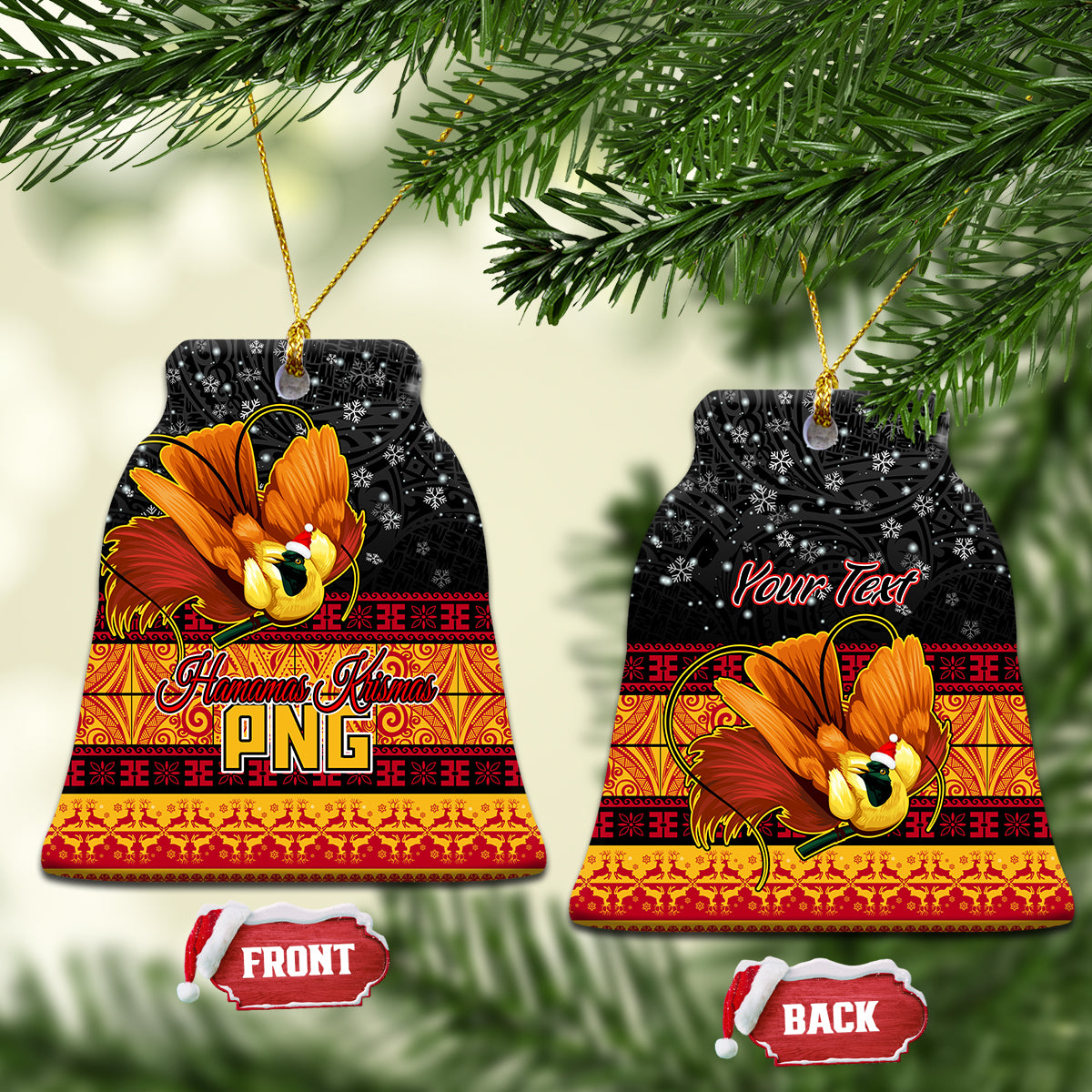 Personalised PNG Hamamas Krismas Ceramic Ornament Papua New Guinea Bird Of Paradise Merry Christmas Black Style LT9 - Wonder Print Shop