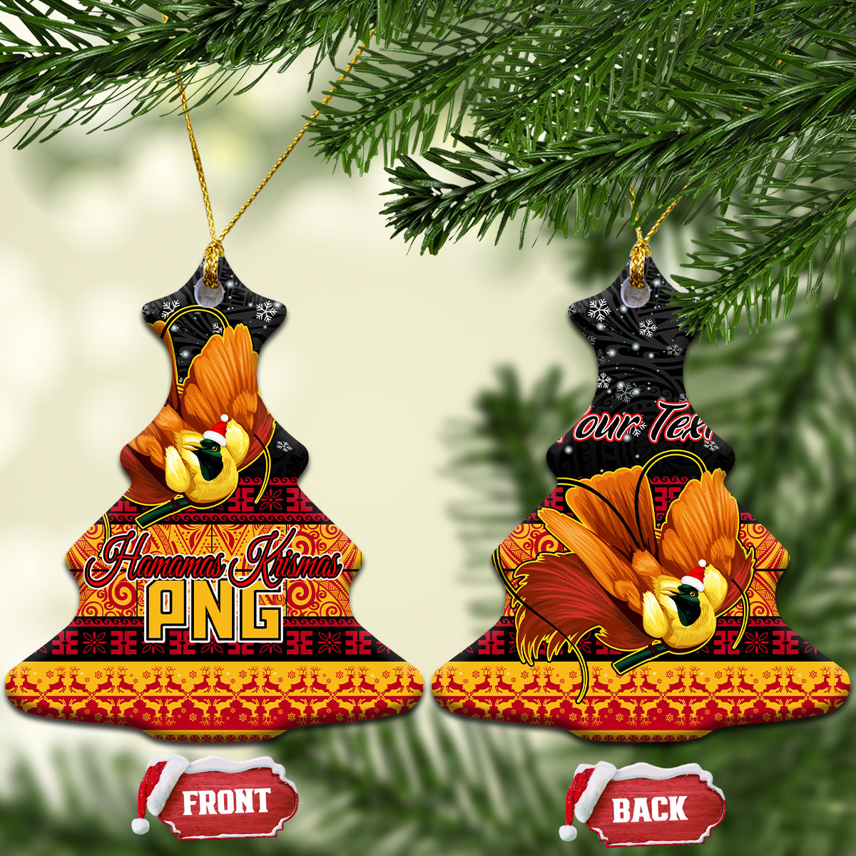 Personalised PNG Hamamas Krismas Ceramic Ornament Papua New Guinea Bird Of Paradise Merry Christmas Black Style LT9 - Wonder Print Shop