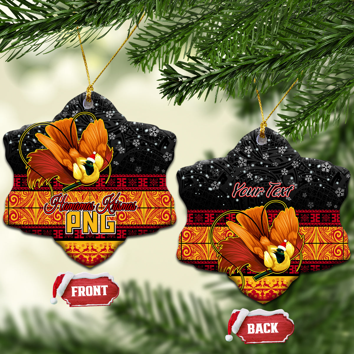 Personalised PNG Hamamas Krismas Ceramic Ornament Papua New Guinea Bird Of Paradise Merry Christmas Black Style LT9 - Wonder Print Shop