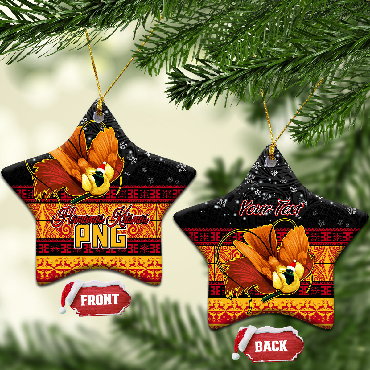 Personalised PNG Hamamas Krismas Ceramic Ornament Papua New Guinea Bird Of Paradise Merry Christmas Black Style LT9 - Wonder Print Shop