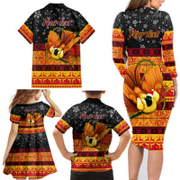 Personalised PNG Hamamas Krismas Family Matching Long Sleeve Bodycon Dress and Hawaiian Shirt Papua New Guinea Bird Of Paradise Merry Christmas Black Style LT9 - Wonder Print Shop