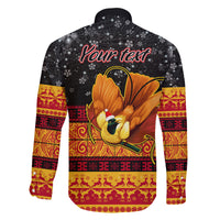Personalised PNG Hamamas Krismas Family Matching Off Shoulder Long Sleeve Dress and Hawaiian Shirt Papua New Guinea Bird Of Paradise Merry Christmas Black Style - Wonder Print Shop