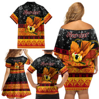 Personalised PNG Hamamas Krismas Family Matching Off Shoulder Short Dress and Hawaiian Shirt Papua New Guinea Bird Of Paradise Merry Christmas Black Style LT9 - Wonder Print Shop
