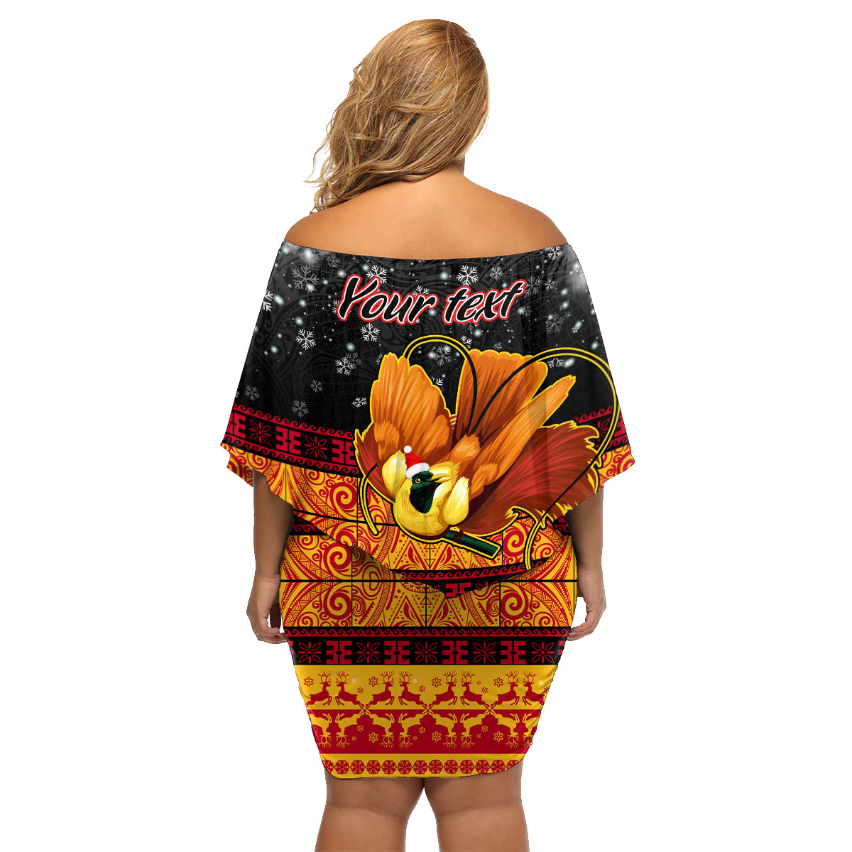 Personalised PNG Hamamas Krismas Family Matching Off Shoulder Short Dress and Hawaiian Shirt Papua New Guinea Bird Of Paradise Merry Christmas Black Style LT9 - Wonder Print Shop