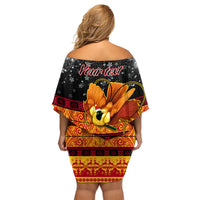 Personalised PNG Hamamas Krismas Family Matching Off Shoulder Short Dress and Hawaiian Shirt Papua New Guinea Bird Of Paradise Merry Christmas Black Style LT9 - Wonder Print Shop