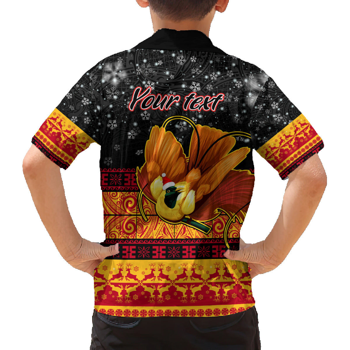 Personalised PNG Hamamas Krismas Family Matching Puletasi Dress and Hawaiian Shirt Papua New Guinea Bird Of Paradise Merry Christmas Black Style - Wonder Print Shop