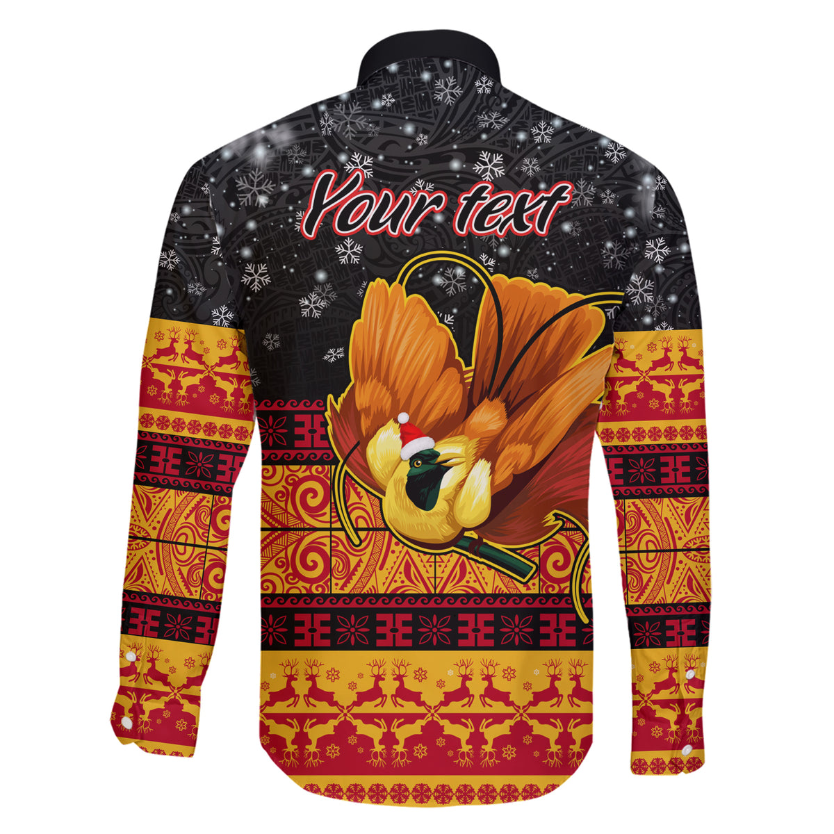 Personalised PNG Hamamas Krismas Family Matching Short Sleeve Bodycon Dress and Hawaiian Shirt Papua New Guinea Bird Of Paradise Merry Christmas Black Style - Wonder Print Shop
