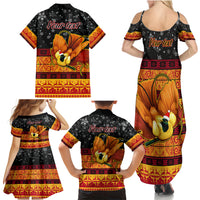 Personalised PNG Hamamas Krismas Family Matching Summer Maxi Dress and Hawaiian Shirt Papua New Guinea Bird Of Paradise Merry Christmas Black Style - Wonder Print Shop