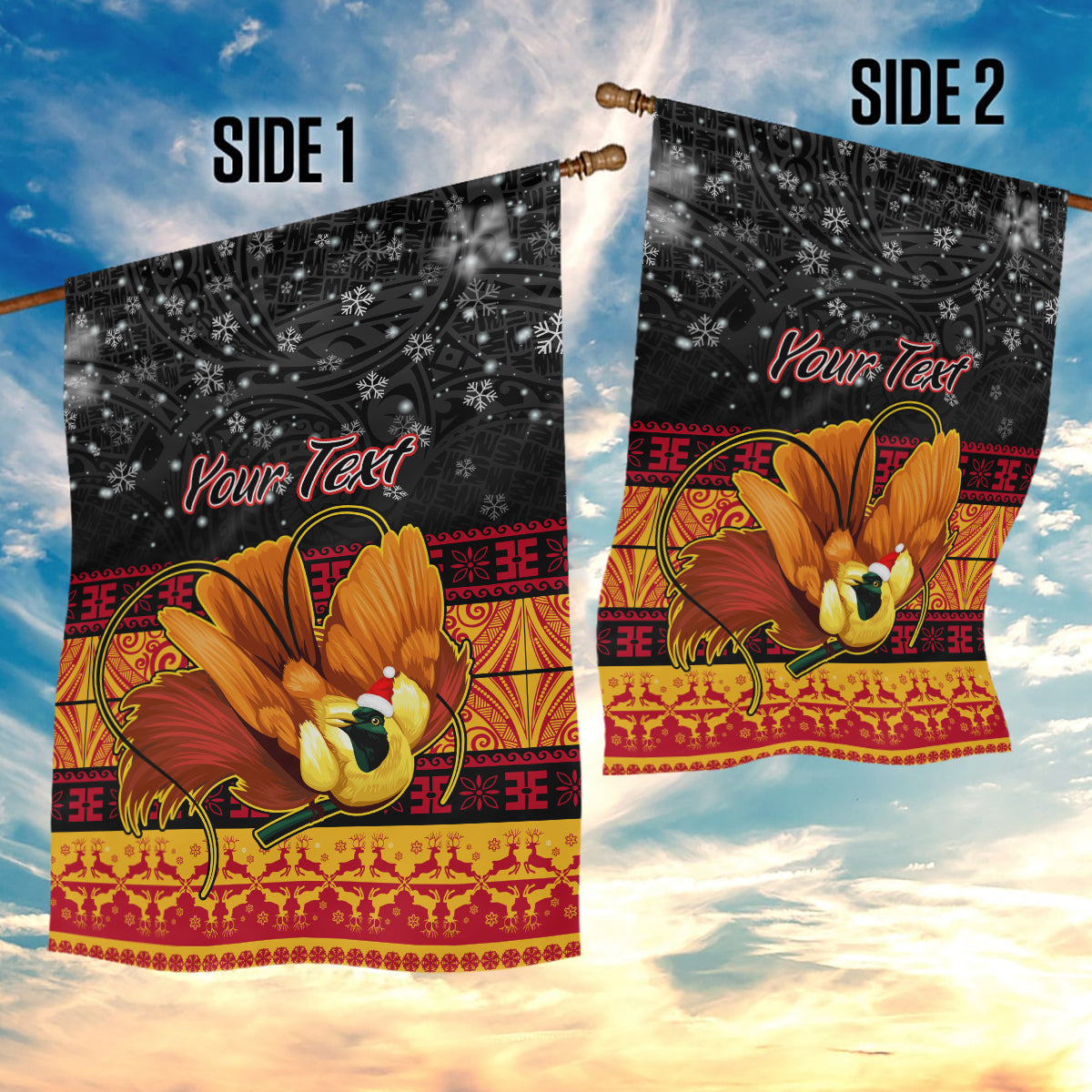 Personalised PNG Hamamas Krismas Garden Flag Papua New Guinea Bird Of Paradise Merry Christmas Black Style - Wonder Print Shop