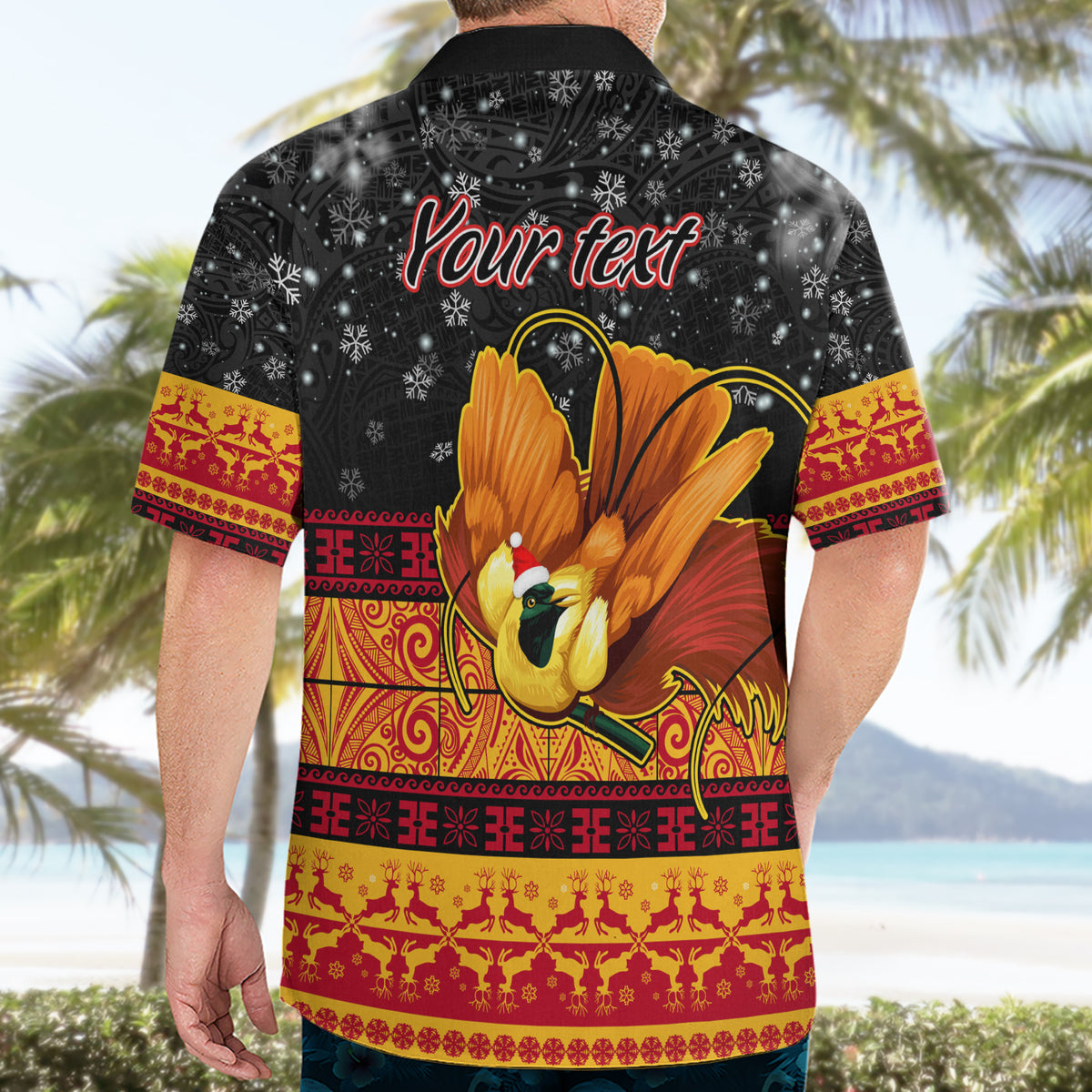 Personalised PNG Hamamas Krismas Hawaiian Shirt Papua New Guinea Bird Of Paradise Merry Christmas Black Style - Wonder Print Shop
