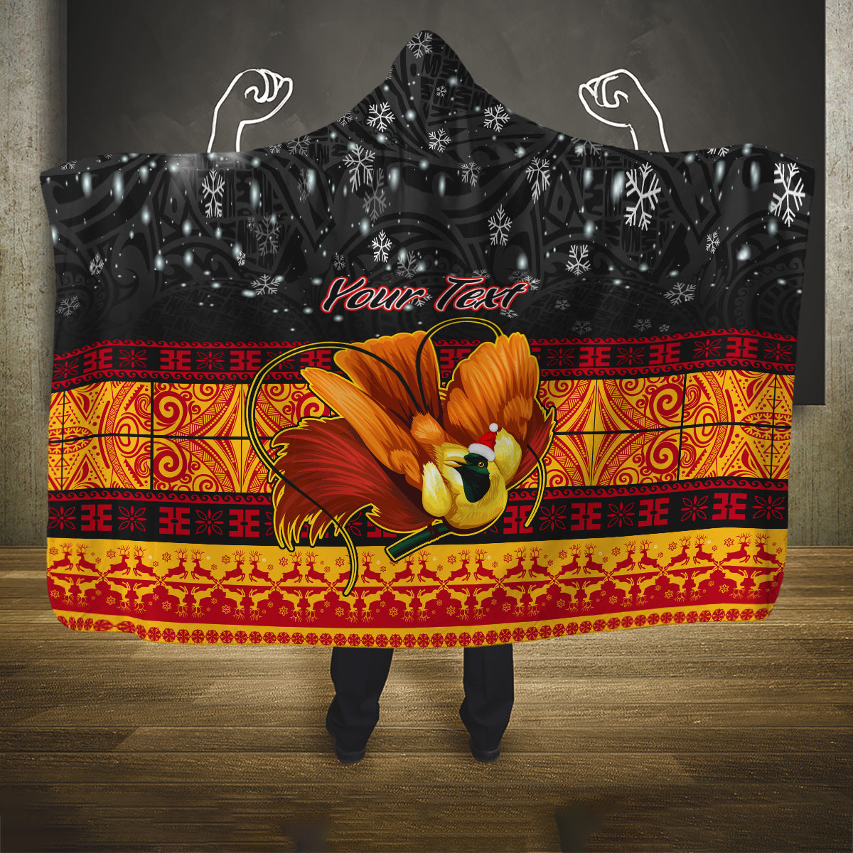 personalised-png-hamamas-krismas-hooded-blanket-papua-new-guinea-bird-of-paradise-merry-christmas-black-style