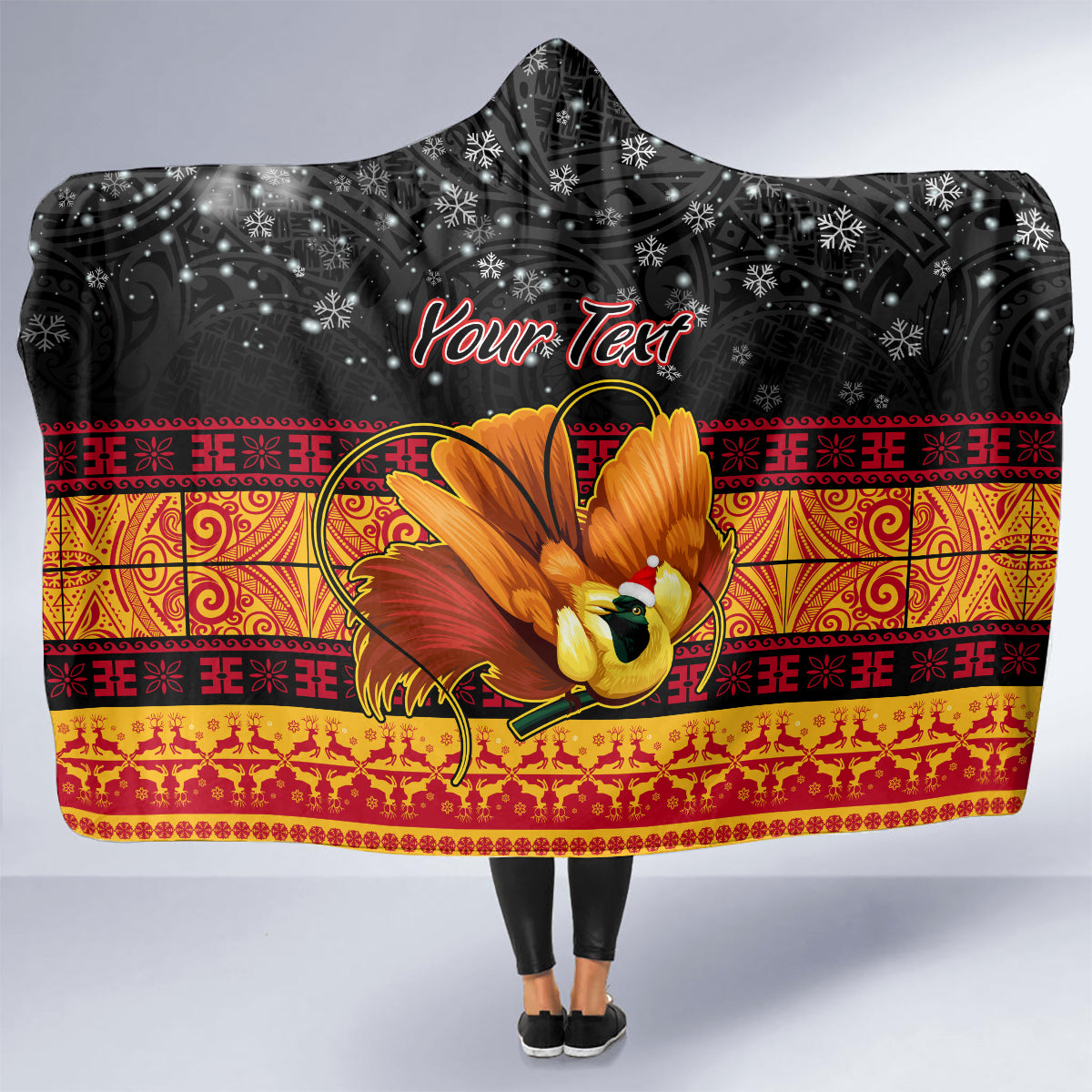 personalised-png-hamamas-krismas-hooded-blanket-papua-new-guinea-bird-of-paradise-merry-christmas-black-style