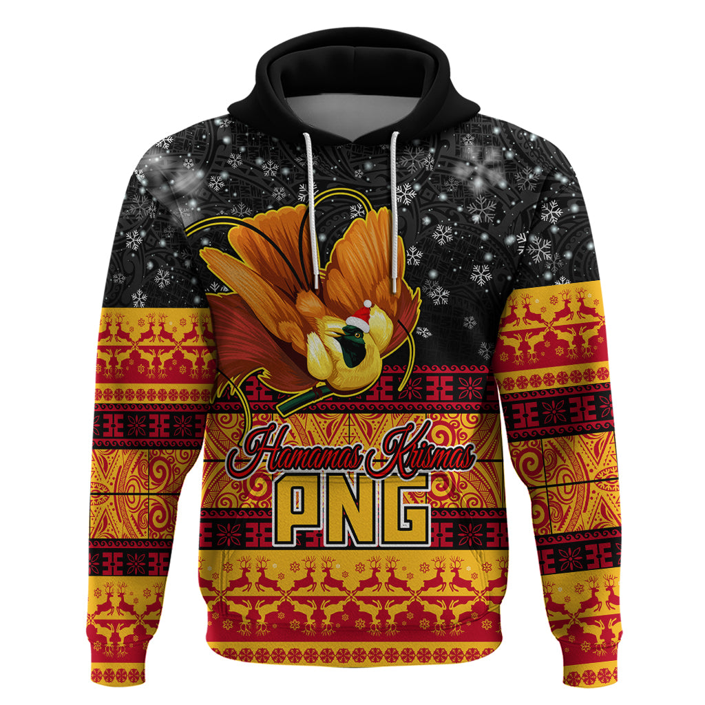 Personalised PNG Hamamas Krismas Hoodie Papua New Guinea Bird Of Paradise Merry Christmas Black Style - Wonder Print Shop