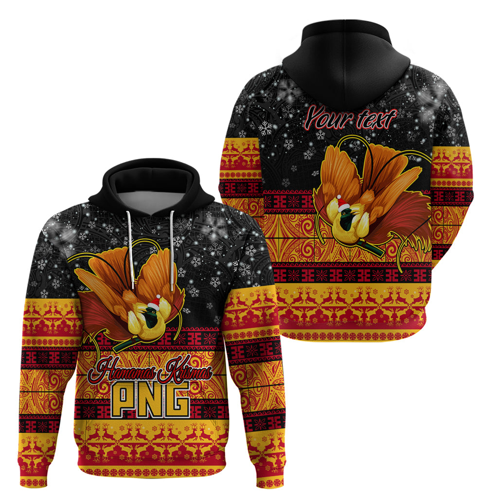 Personalised PNG Hamamas Krismas Hoodie Papua New Guinea Bird Of Paradise Merry Christmas Black Style - Wonder Print Shop