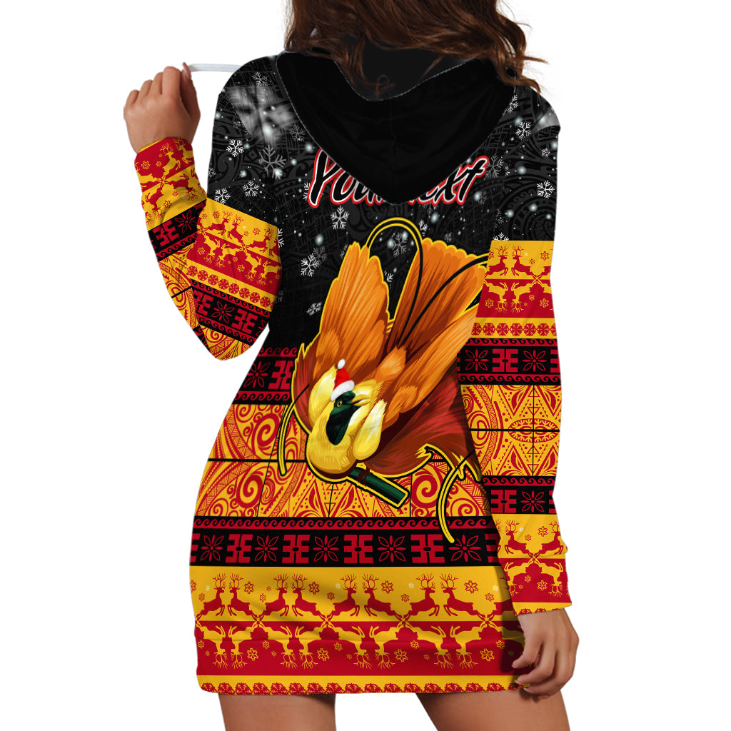 Personalised PNG Hamamas Krismas Hoodie Dress Papua New Guinea Bird Of Paradise Merry Christmas Black Style - Wonder Print Shop