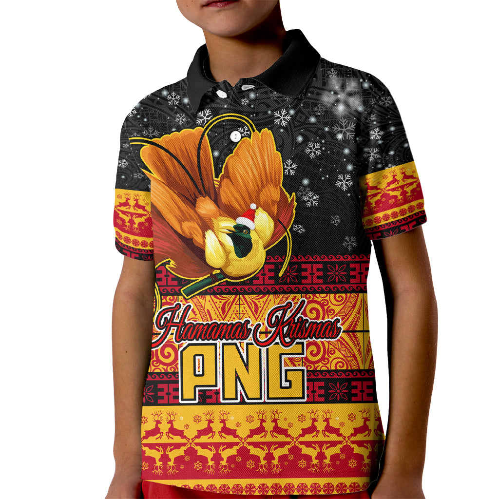 Personalised PNG Hamamas Krismas Kid Polo Shirt Papua New Guinea Bird Of Paradise Merry Christmas Black Style - Wonder Print Shop