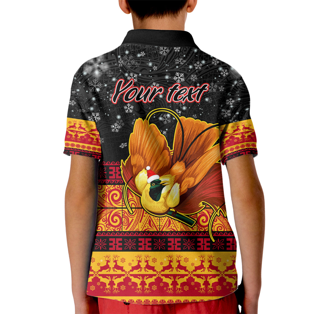 Personalised PNG Hamamas Krismas Kid Polo Shirt Papua New Guinea Bird Of Paradise Merry Christmas Black Style - Wonder Print Shop