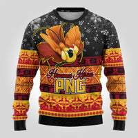 Personalised PNG Hamamas Krismas Ugly Christmas Sweater Papua New Guinea Bird Of Paradise Merry Christmas Black Style - Wonder Print Shop