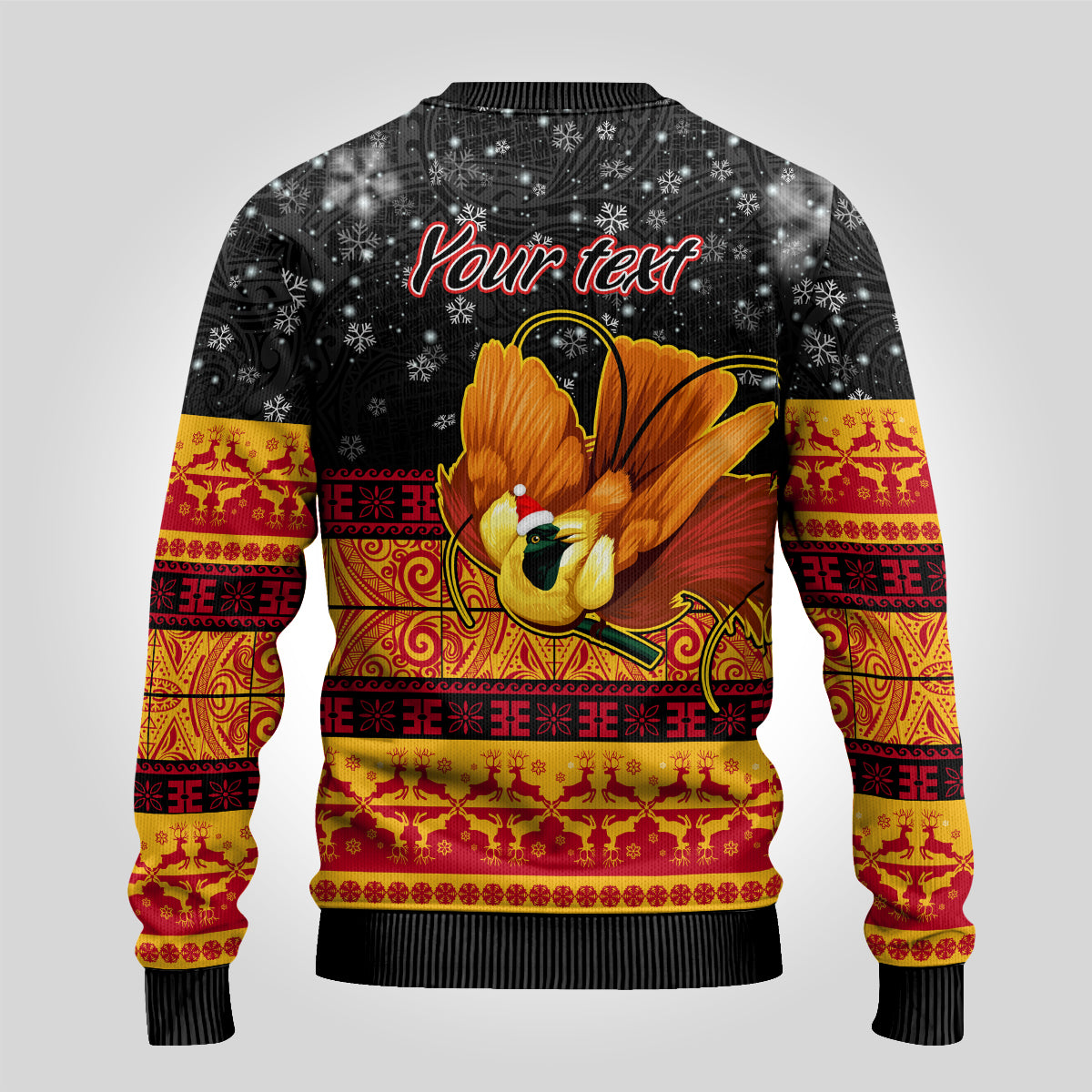 Personalised PNG Hamamas Krismas Ugly Christmas Sweater Papua New Guinea Bird Of Paradise Merry Christmas Black Style - Wonder Print Shop