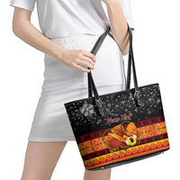 Personalised PNG Hamamas Krismas Leather Tote Bag Papua New Guinea Bird Of Paradise Merry Christmas Black Style - Wonder Print Shop