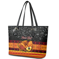 Personalised PNG Hamamas Krismas Leather Tote Bag Papua New Guinea Bird Of Paradise Merry Christmas Black Style - Wonder Print Shop