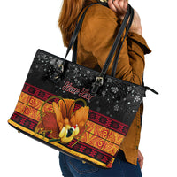 Personalised PNG Hamamas Krismas Leather Tote Bag Papua New Guinea Bird Of Paradise Merry Christmas Black Style - Wonder Print Shop