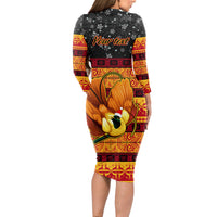 Personalised PNG Hamamas Krismas Long Sleeve Bodycon Dress Papua New Guinea Bird Of Paradise Merry Christmas Black Style - Wonder Print Shop