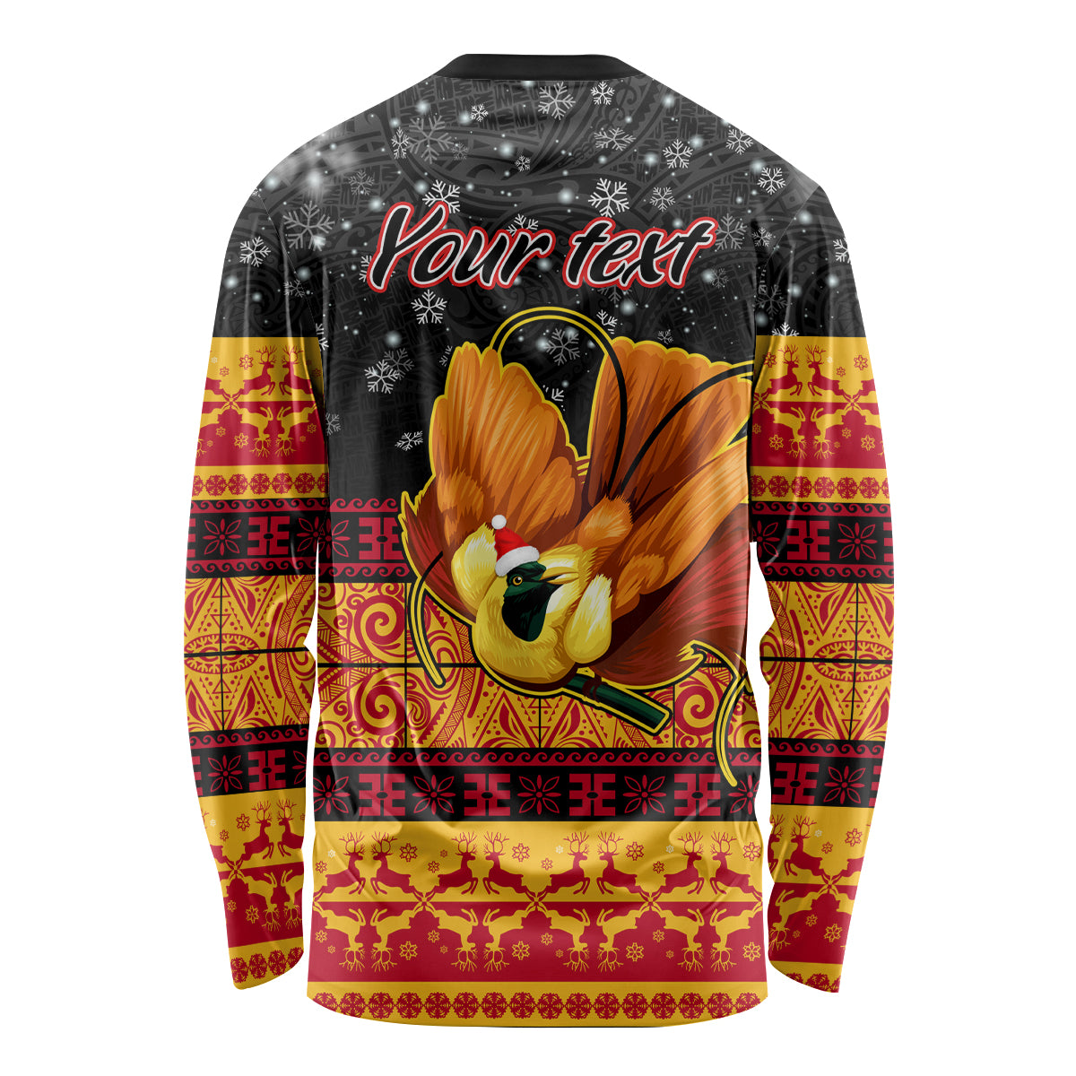 Personalised PNG Hamamas Krismas Long Sleeve Shirt Papua New Guinea Bird Of Paradise Merry Christmas Black Style - Wonder Print Shop