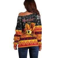 Personalised PNG Hamamas Krismas Off Shoulder Sweater Papua New Guinea Bird Of Paradise Merry Christmas Black Style - Wonder Print Shop